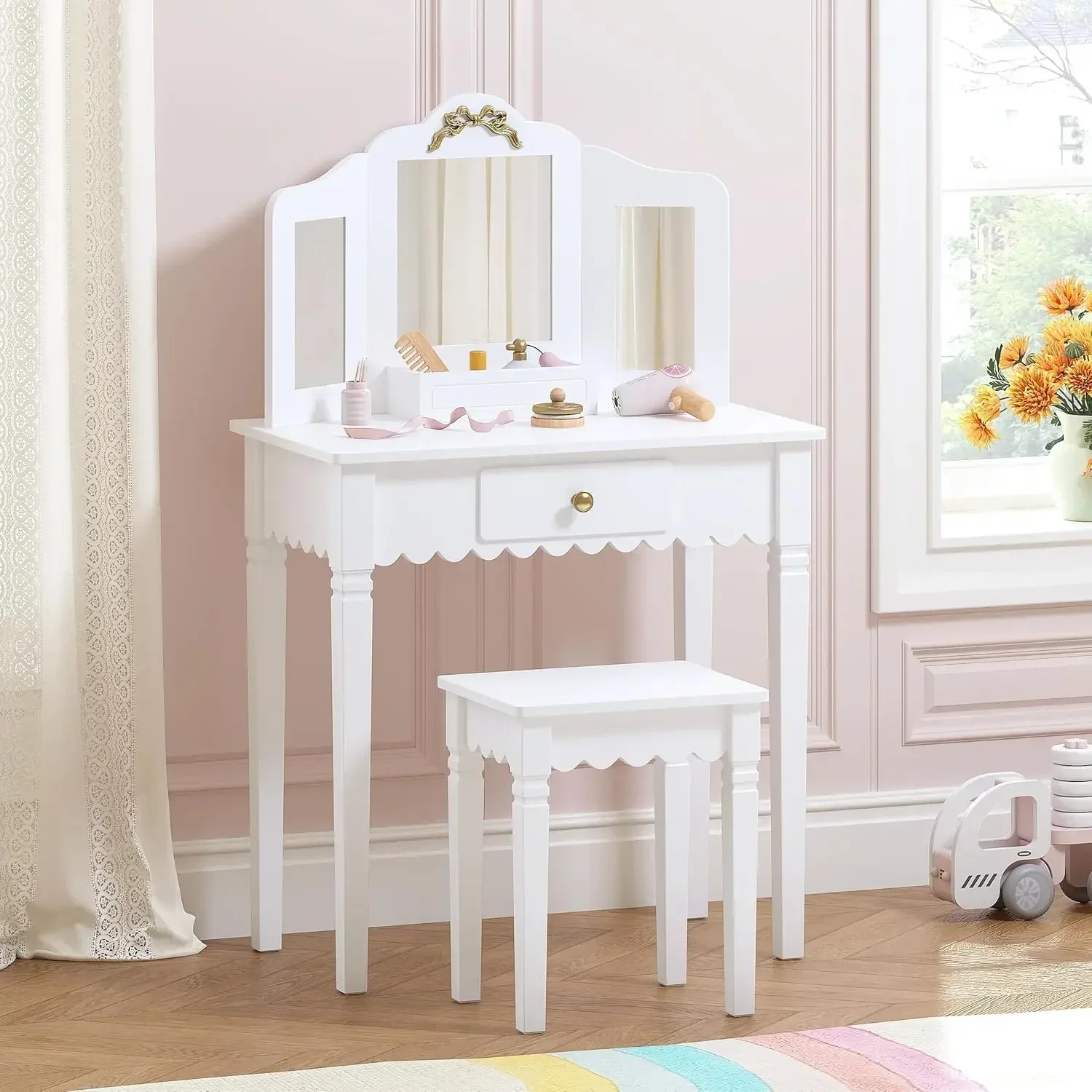 Desk Vanity Setup - Spirich Kids Vanity Set with Mirror