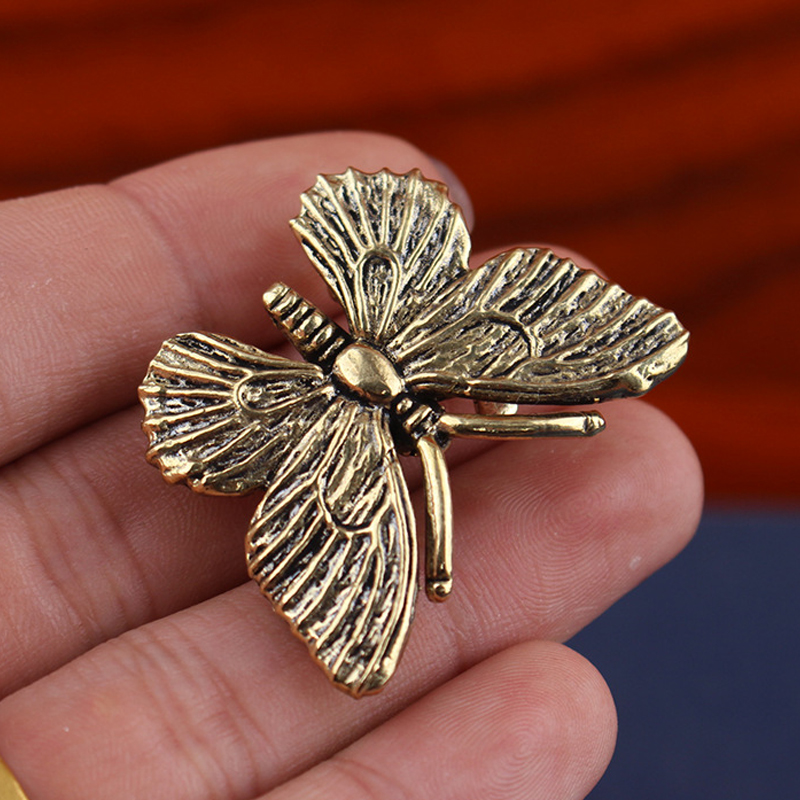 Desk Setup Retro - Brass Butterfly Statue, Insect Animal Model