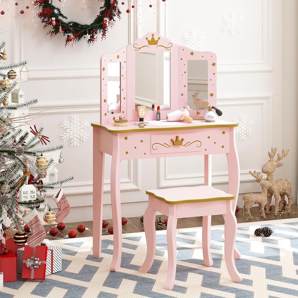 Desk Vanity Setup - Kids Vanity Set with Mirror and