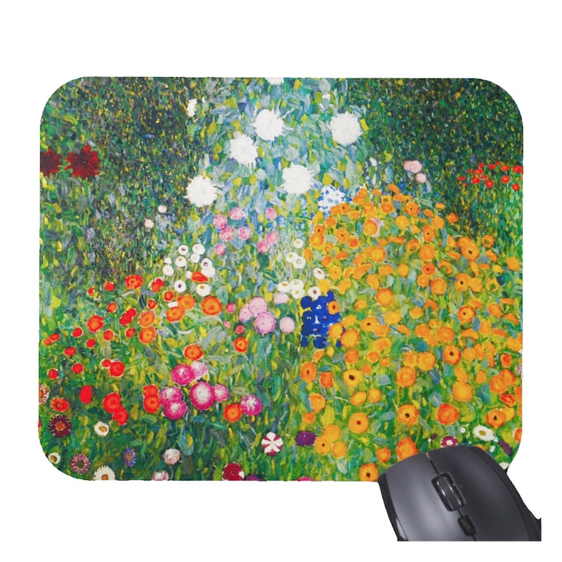 Desk Setup Tech - Gustav Klimt Flowers Floral Mouse Pad