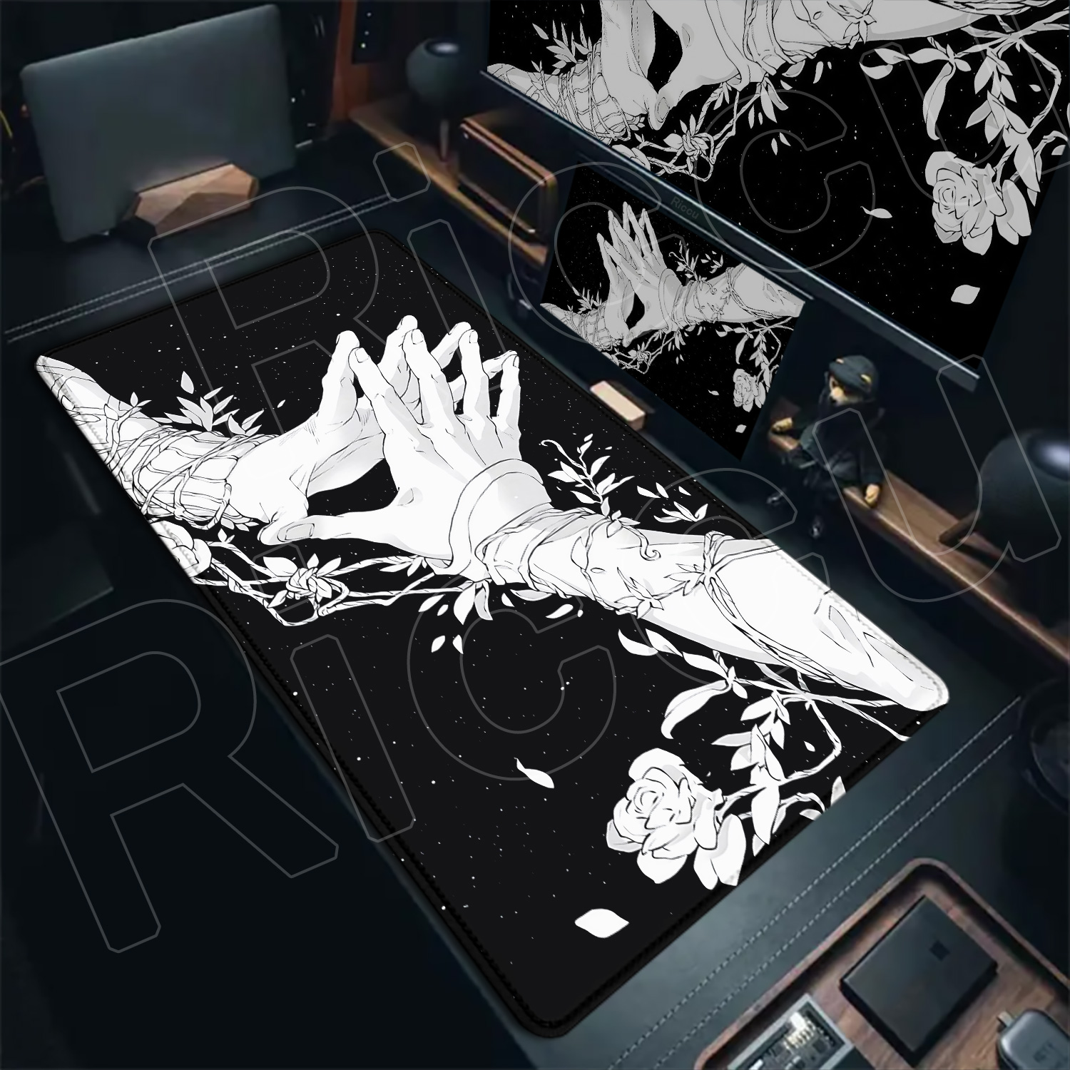Desk Setup Tech - HD Large Black White XXL Gothic