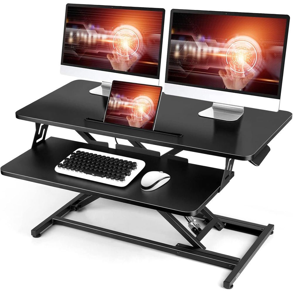 Desk Setup Dual Monitor - 32 Adjustable Height Sit-Stand Desk Converter