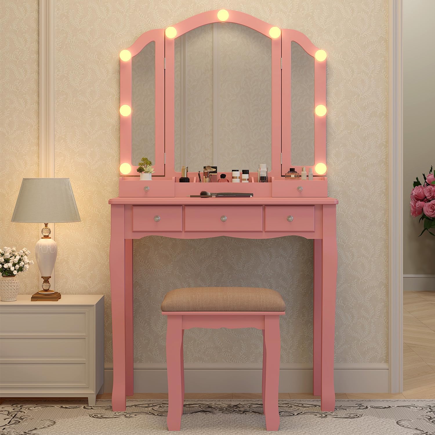 Pink Makeup Vanity Desk with M – Desk Vanity Setup Bewertung und Preis