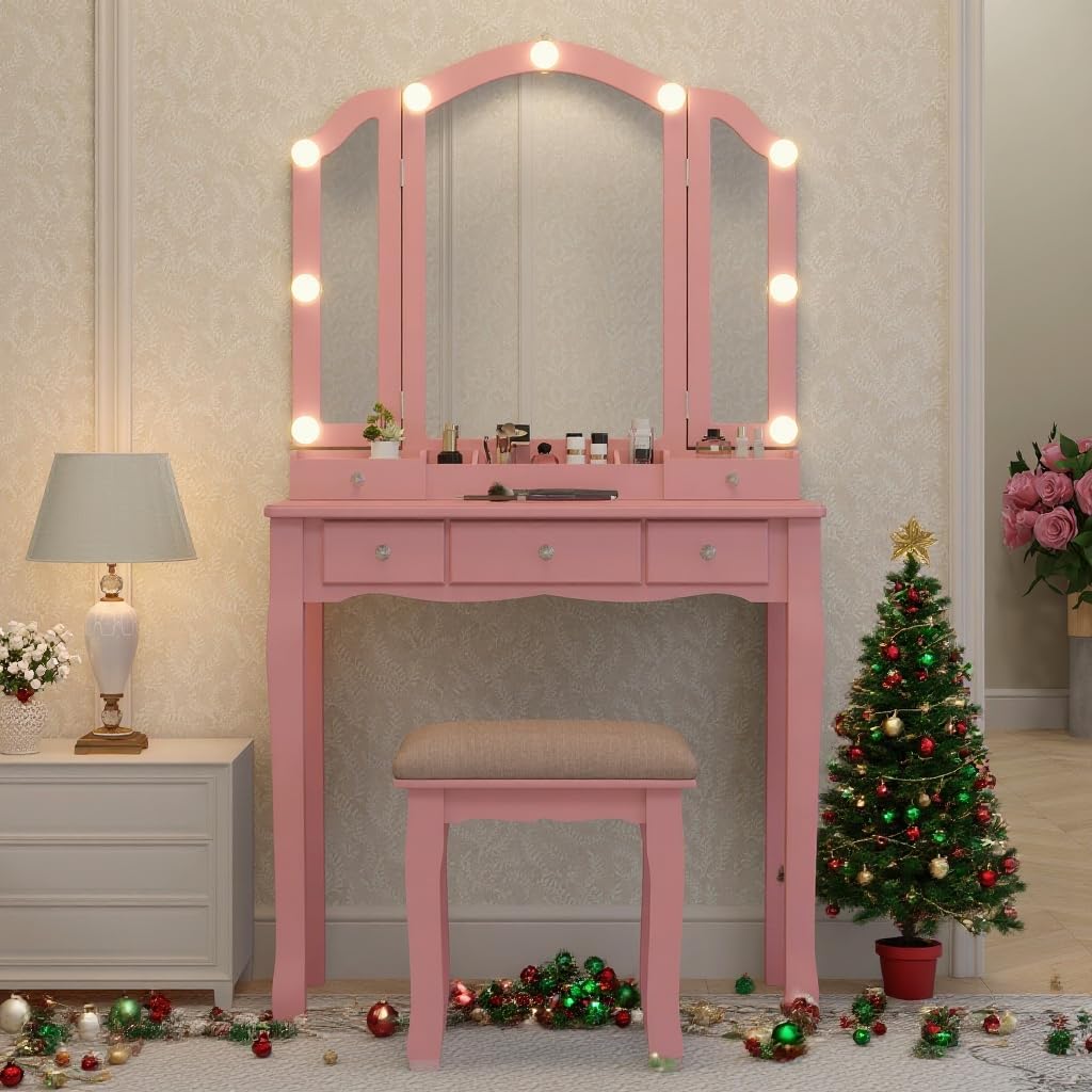 Pink Makeup Vanity Desk with M – Desk Vanity Setup Bewertung und Preis