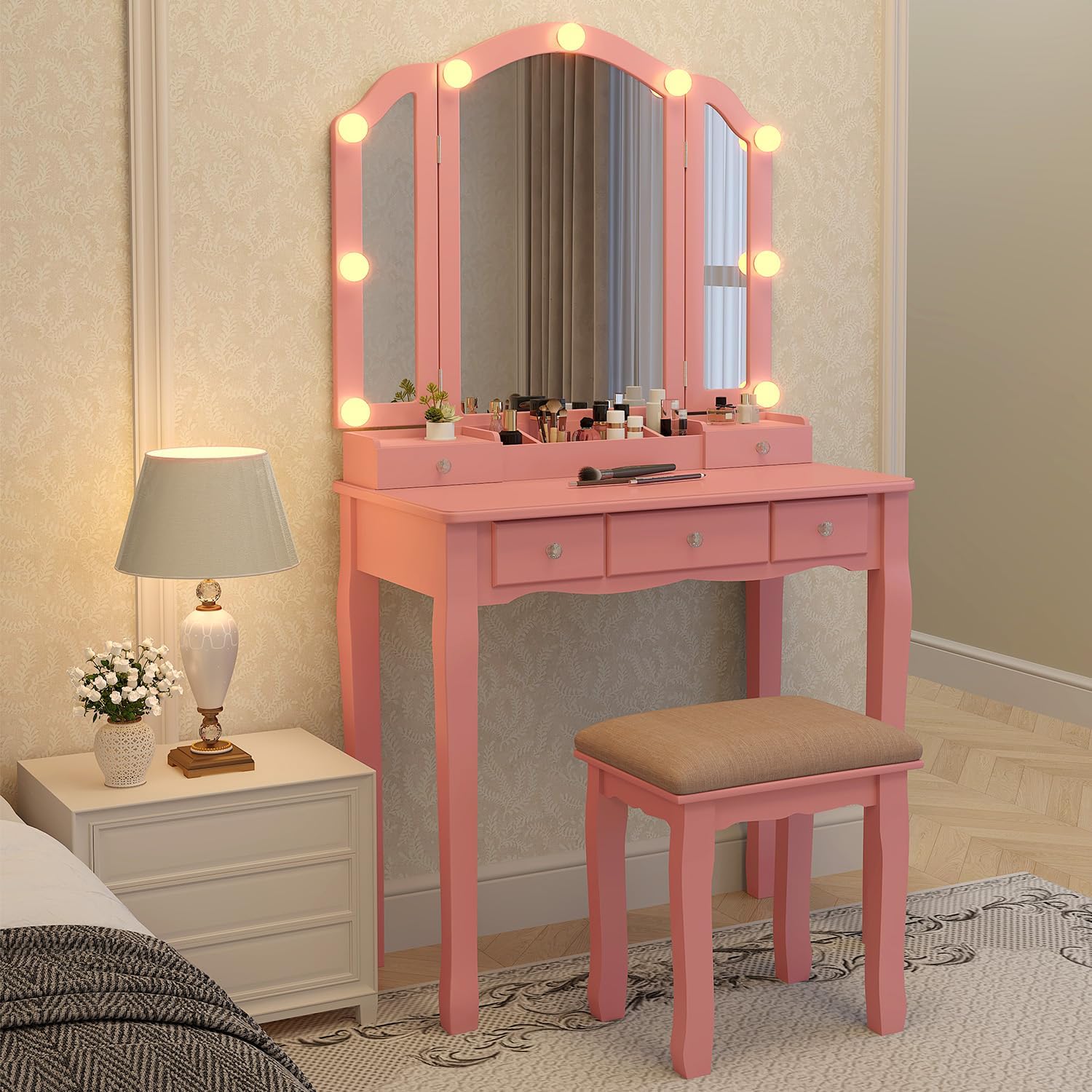 Pink Makeup Vanity Desk with M – Desk Vanity Setup Bewertung und Preis