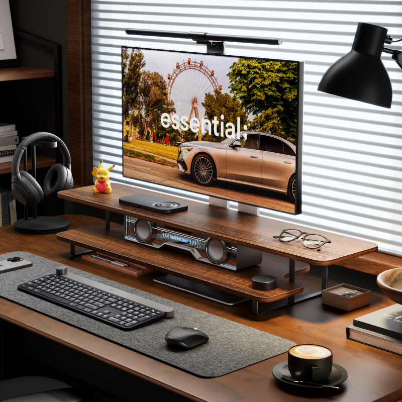 Walnut Finish Monitor Stand Ri – Desk Setup Laptop And Monitor Bewertung und Preis