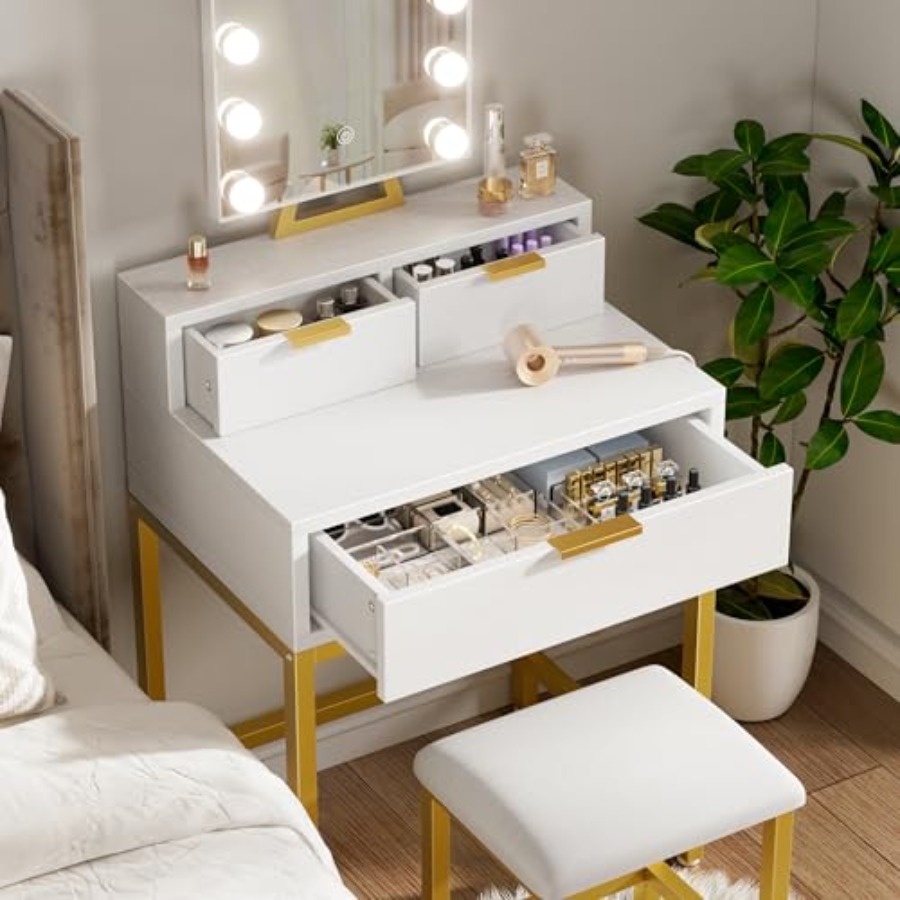 BOLUO Gold Makeup Vanity Desk  – Desk Vanity Setup Bewertung und Preis