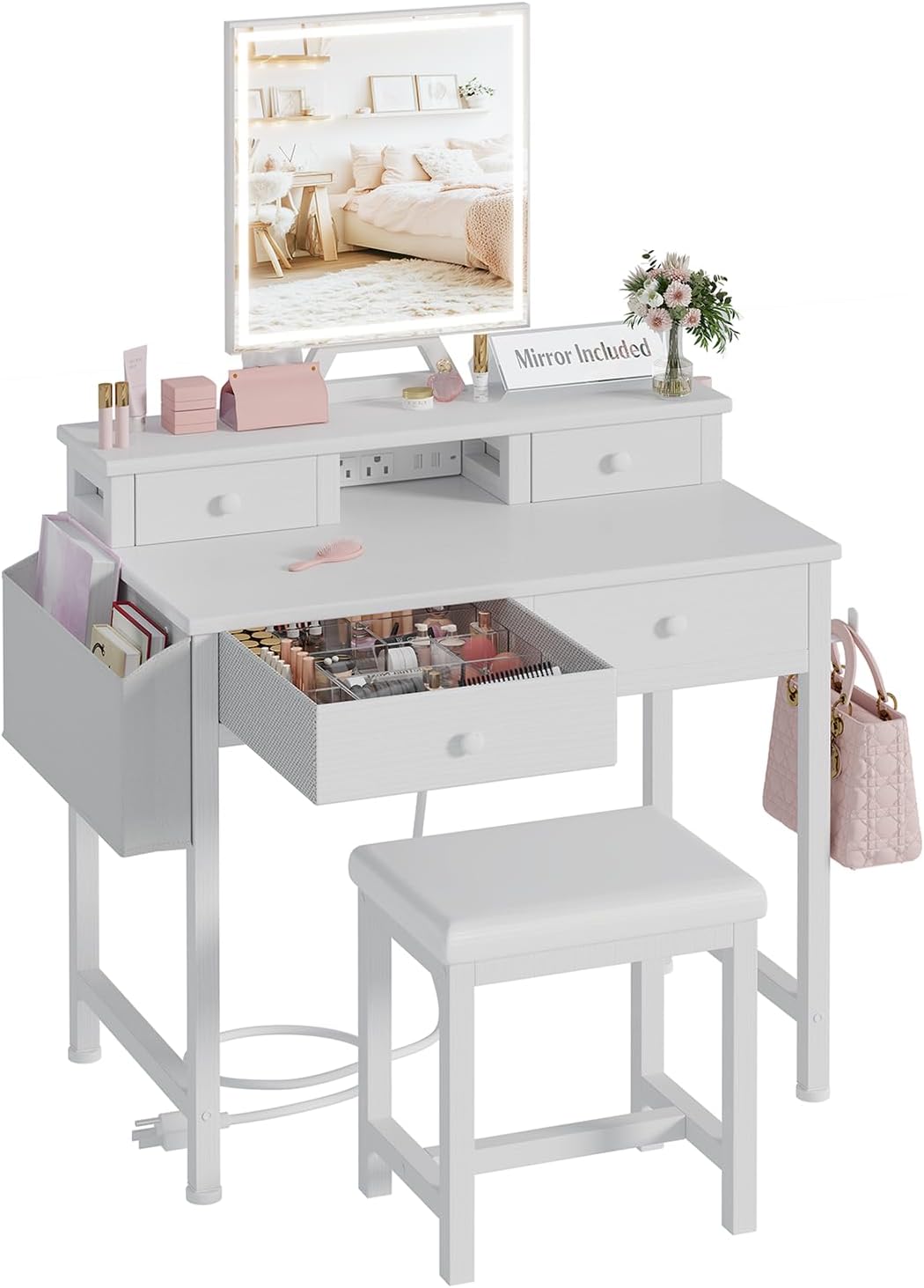 White Makeup Vanity Desk with  – Desk Vanity Setup Bewertung und Preis