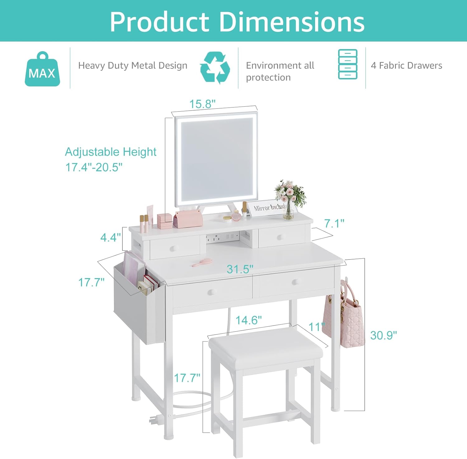 White Makeup Vanity Desk with  – Desk Vanity Setup Bewertung und Preis