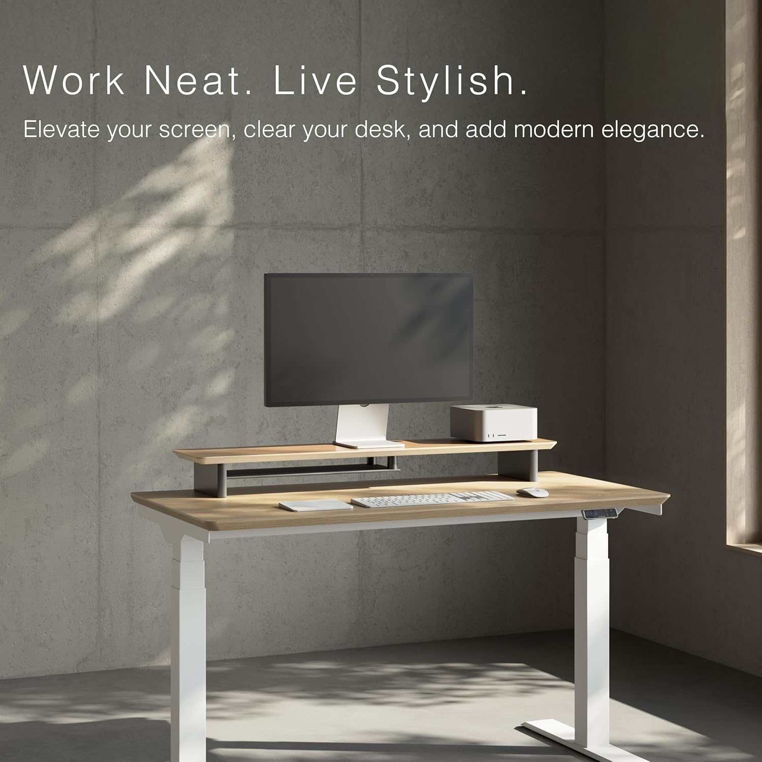 White Oak Dual‑Tier Ergonomic  – Desk Setup Dual Monitor Bewertung und Preis