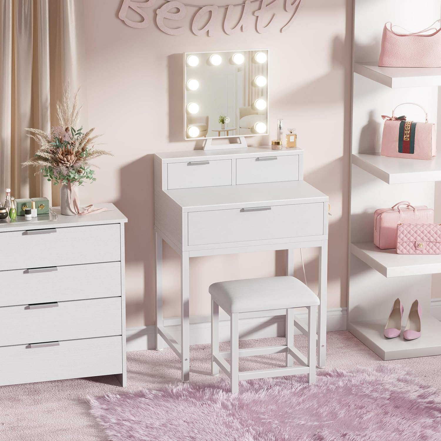 White Makeup Vanity Desk with  – Desk Vanity Setup Bewertung und Preis