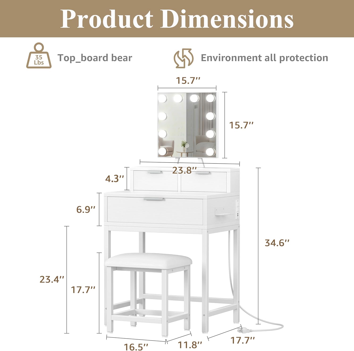 White Makeup Vanity Desk with  – Desk Vanity Setup Bewertung und Preis
