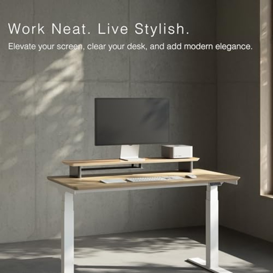 White Oak Dual-Tier Ergonomic  – Desk Setup Dual Monitor Bewertung und Preis