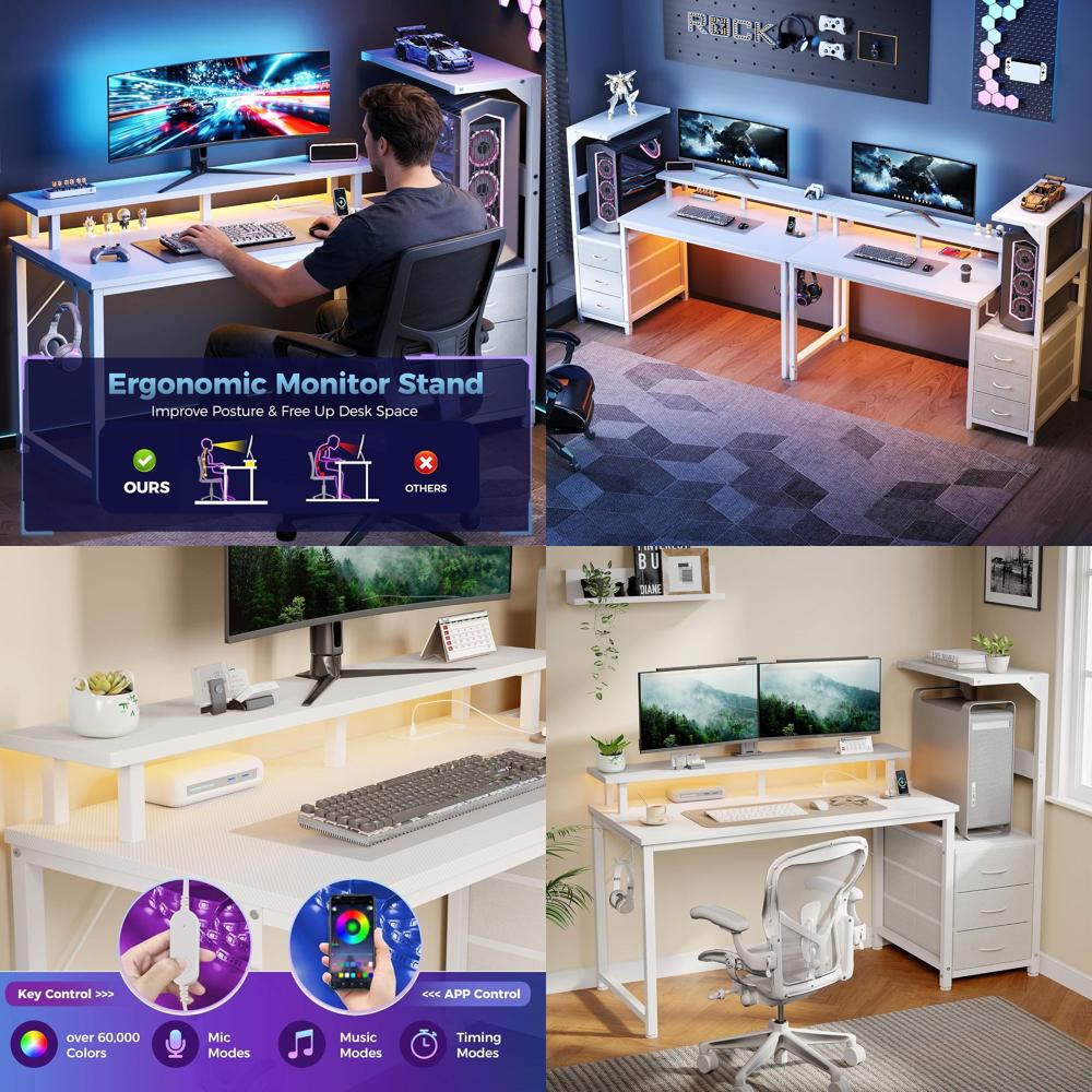 White 52 L-Shaped Gaming Desk  – Desk Setup Dual Monitor Bewertung und Preis
