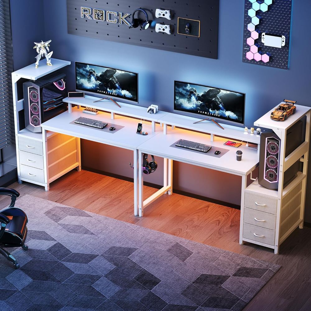 White 52 L-Shaped Gaming Desk  – Desk Setup Dual Monitor Bewertung und Preis