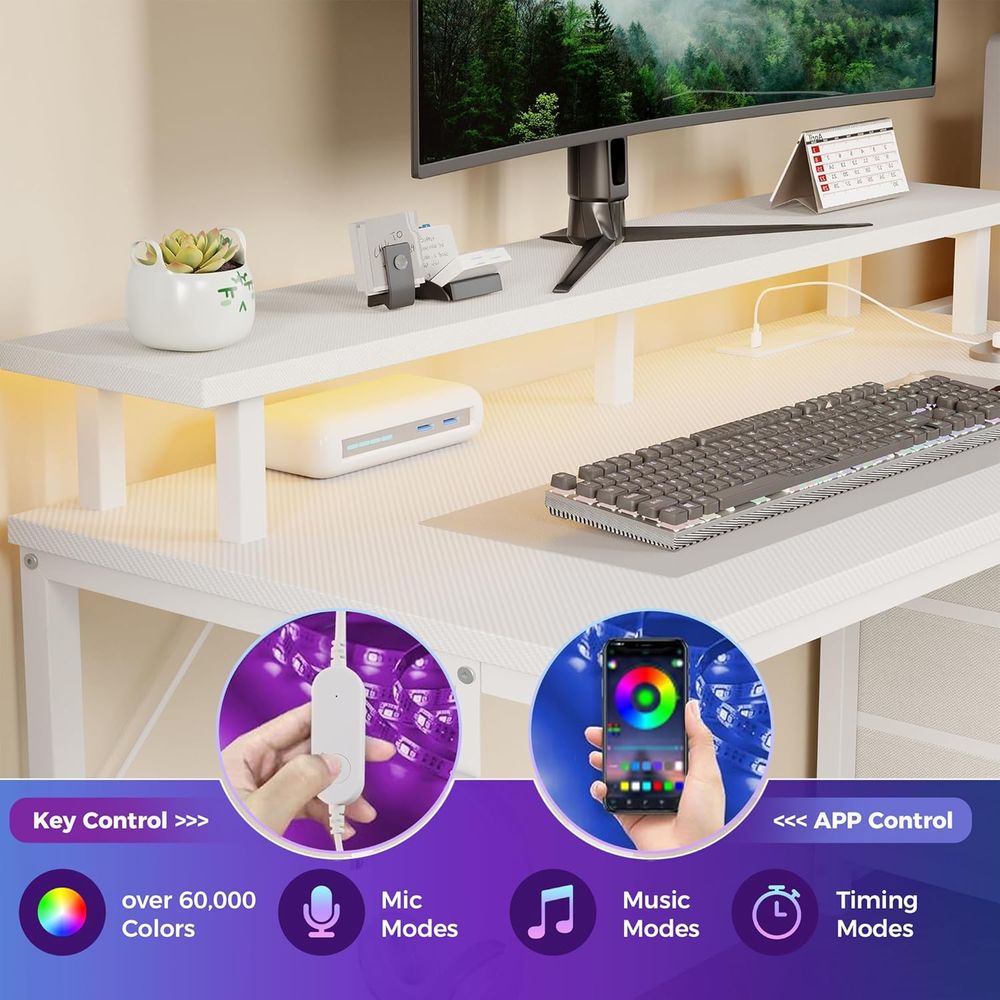 White 52 L-Shaped Gaming Desk  – Desk Setup Dual Monitor Bewertung und Preis